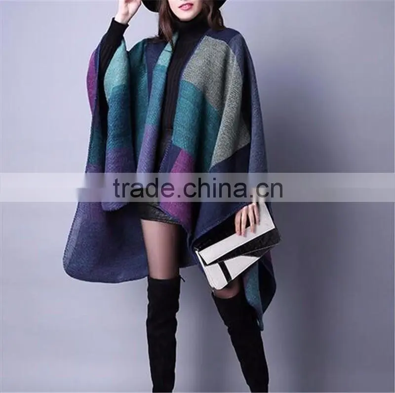 ladies oversize new style women Fashion checked colorful cape shawl