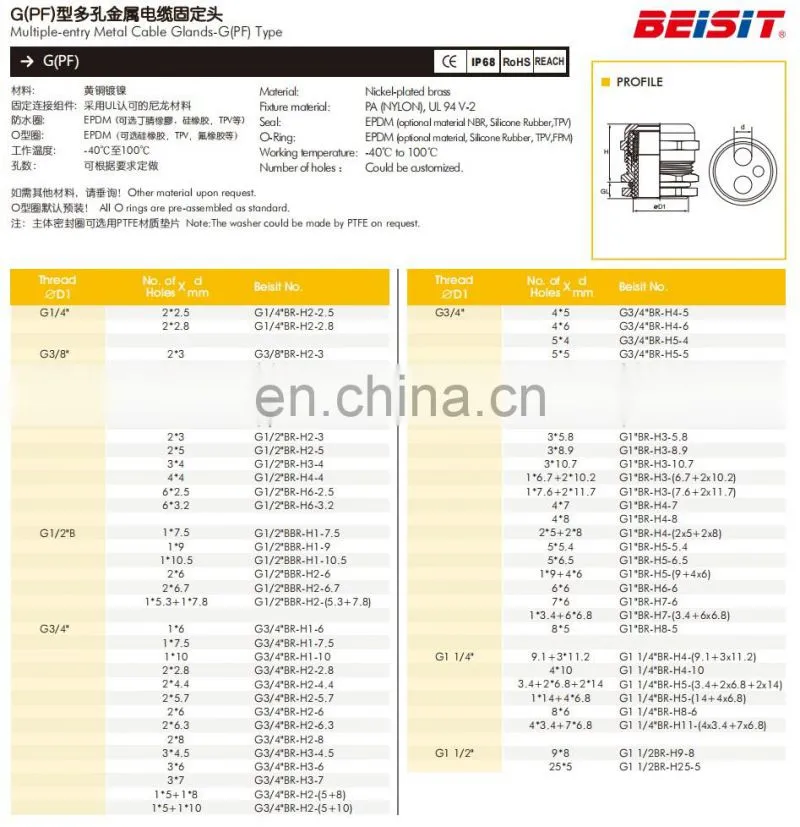 25mm Metric NPT PG Type Multi Hole Gland Waterproof Multi-Hole Solar Cable Gland for Wires Installation