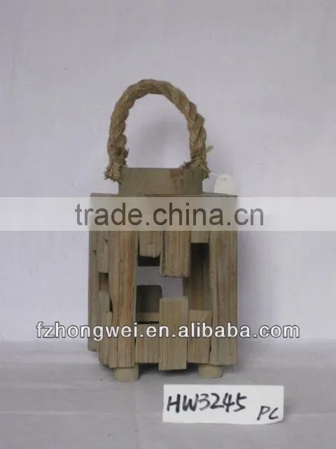 Hongwei Handmade Antique&Rustic Wooden Lantern/Candle Lantern/Candle Holder with Hemp Rope Handle for Home&Garden Decor,Durable