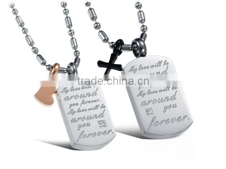 wholesale stainless steel square plate with letter pendant for lovers small MOQ and mix order