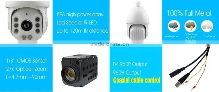 Full HD 1.3MP 960P 27X 678 TVI IR High Speed Dome Camera with Outdoor IR 120m 1/3" CMOS