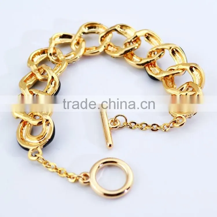 JOFO Brand Gold-Tone Diamond White/Black Enamel Cuff Bracele JDJ0394