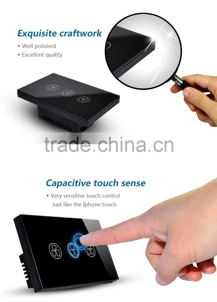 US/AUS Type Crystal Touch Fan Switch & Wall Touch Switch for Fan