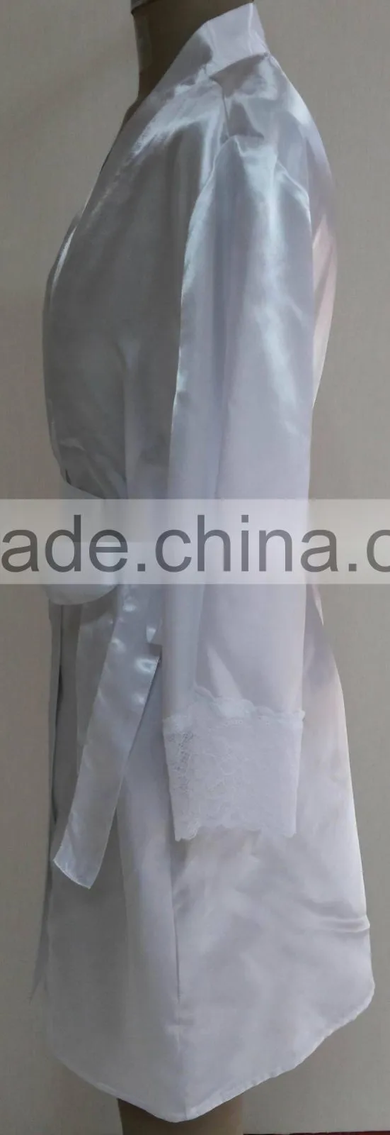 comfortable women white satin lace robe