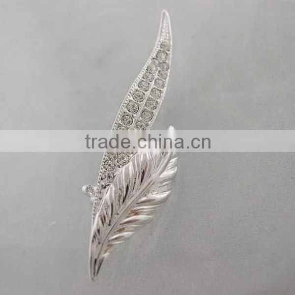 Fashion shinny sterling silver &CZ stones leaf brooch wholesale costume brooch