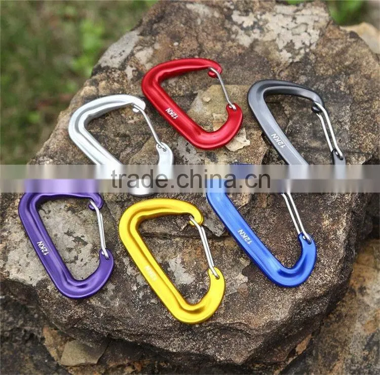 12KN Rock climbing D shape 7075 Aviation Aluminum carabiner