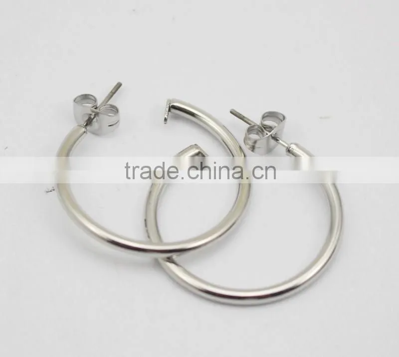 Simple Small Shiny Silver Color Open Circle Stud Earrings