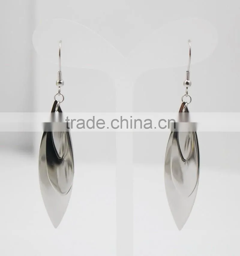 316L Stainless Steel Leaf Shaped Women Silver Double Layer Earring