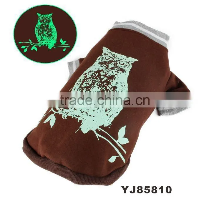 2016 new design dog clothes with owl print glow in dark