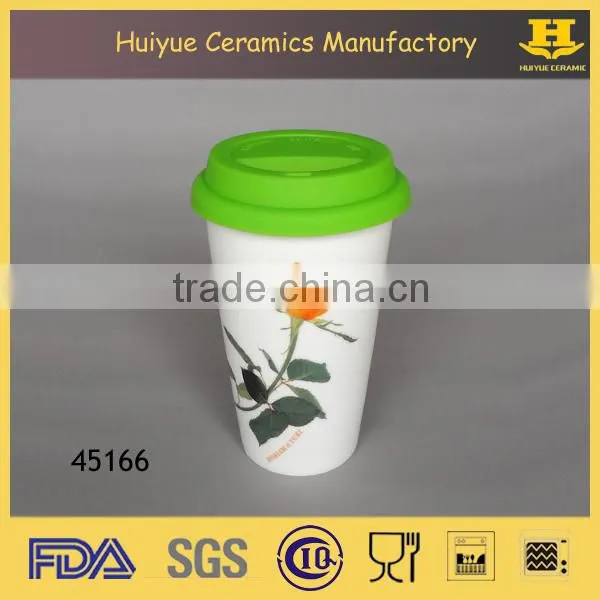 Ceramic travel mug with silicon lid, reusable coffee cup
