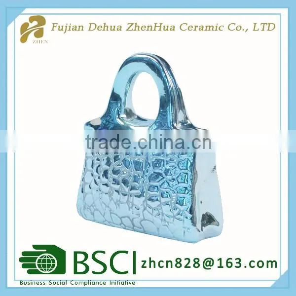 electroplating sliver ceramic handbag money bank