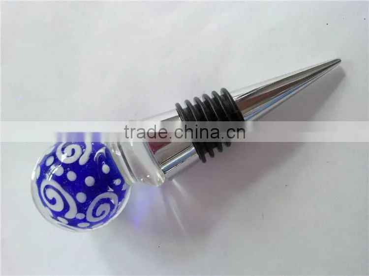 Popular blue glass ball design Bottle Wine Stopper