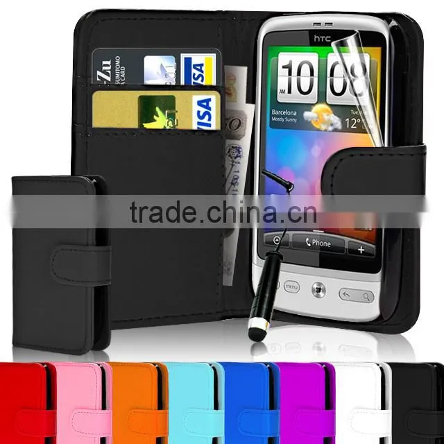 Set Screen Protector Stylus And Case For HTC Desire C , Dark Blue Leather Wallet Waterproof Case For HTC Desire