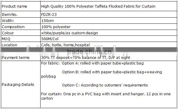 High Quality 100% Polyester Taffeta Flocked Fabric for Curtain