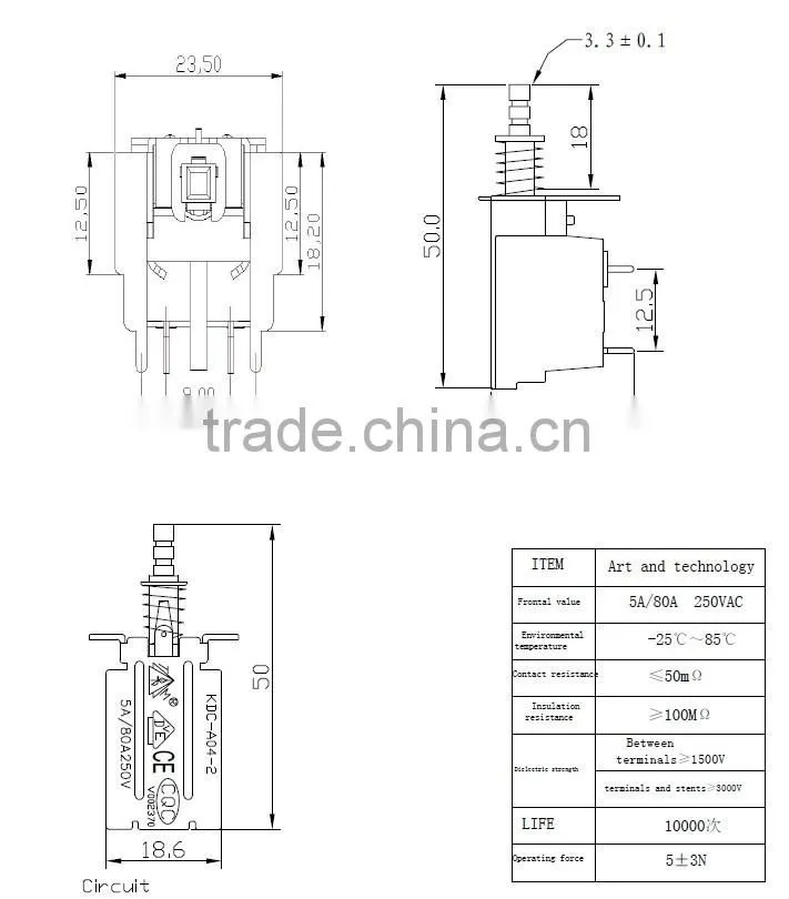 6 pin push on push off switch KDC-A04