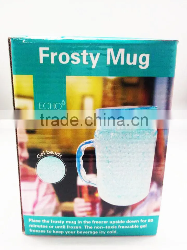 16oz as double wall insulated Gel and beads and liquid water mason jar plastic and freezer mug with straw and handle