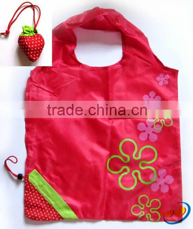 190T Polyester foldable strawberry Bag for shopping