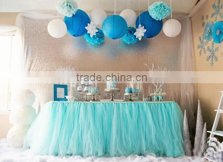wholesale cheap DIY party celebration Polyester rianbow tulle table skirt tutu