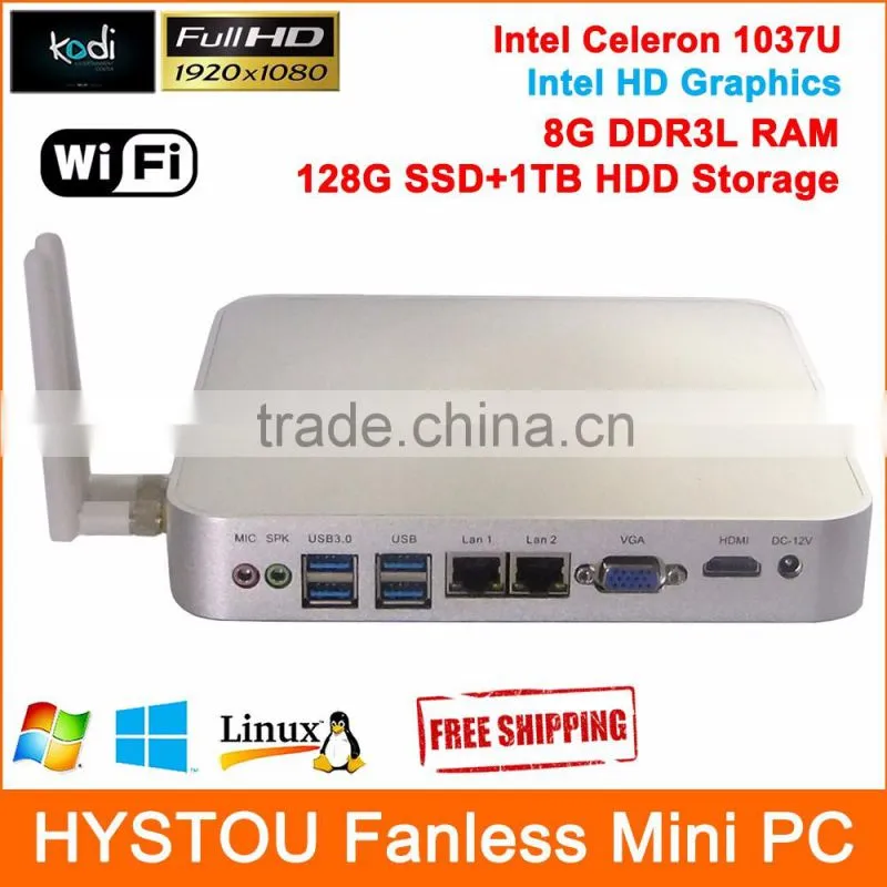 Popular multimedia pc FMP02-1037UC with Dual Core 4 Threads Intel HD Graphics 1*HDMI+1*VGA+1*LAN dual display