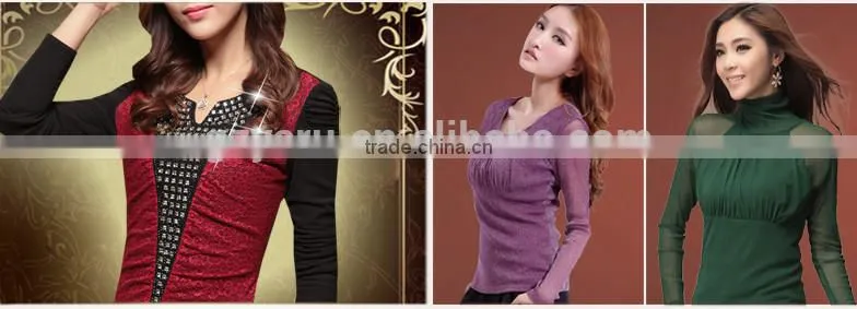 New design 2014 elegant long sleeve POLO collar lace lady shirt