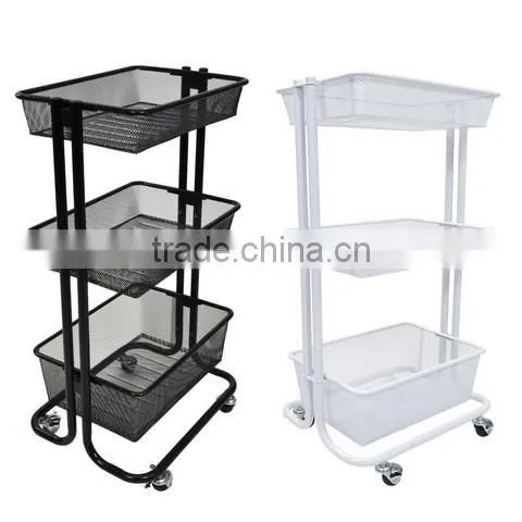 Home Kitchen 3 Tiers Mesh Metal Storage Cart