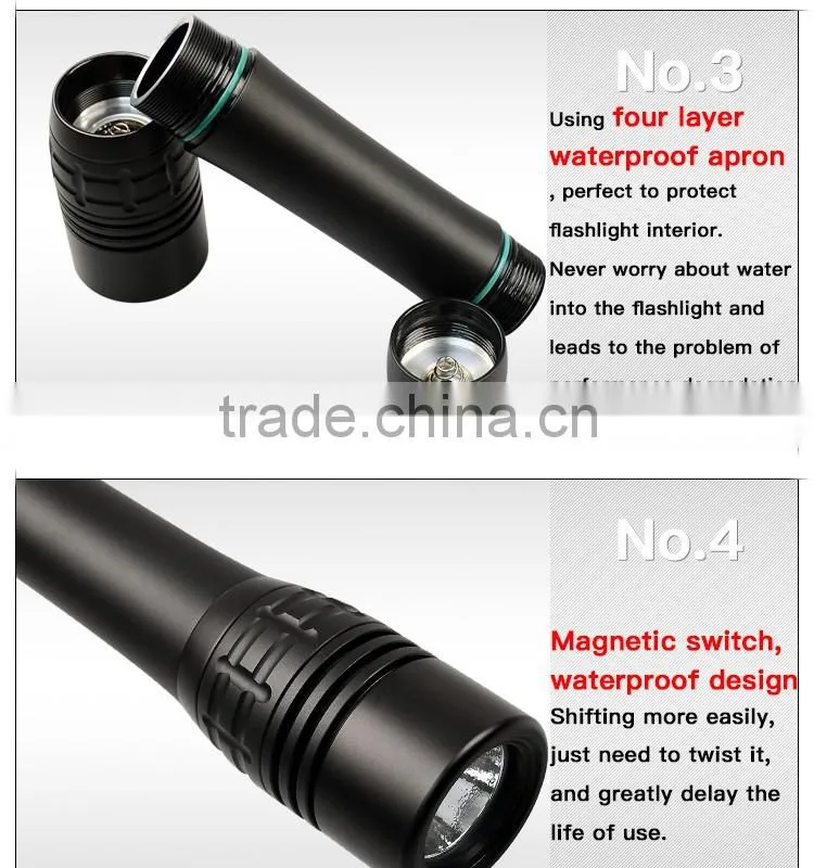 Factory Bulk Sale Magnetic Control Charging Aluminum Underwater 100m 1000 Lumen xm l2 shenzhen powerful diving torch