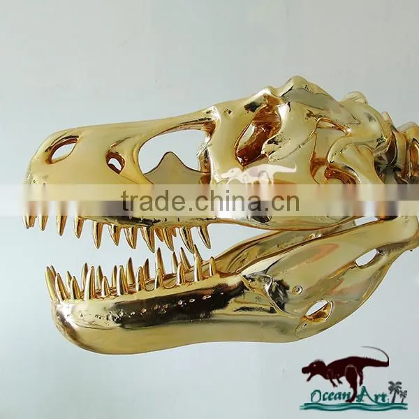 Fashionable showcase decorate golden dinosaur skeleton