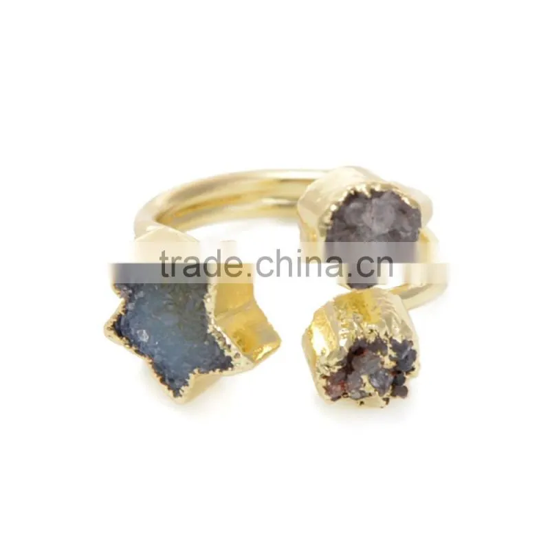 Beautiful Natural Raw Stone Ring Fashion Three Point Quart Ring Adjustable Five-Pointed Star Jewelry