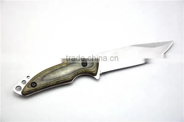 survival carving knife with wood handle