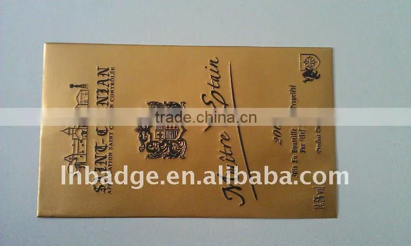 Metal Wine Label, Adhesive Cognac label, Spirit glass label, Embossed adhesive label