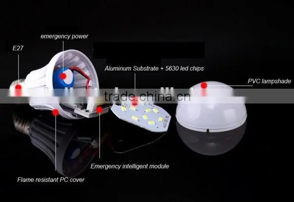 5w 7w 9w 12w smd5730 rechargeable led emergency light bulb with battery