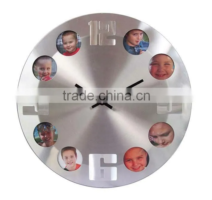 Wall clock with 8 photo frame and Aluminum surface