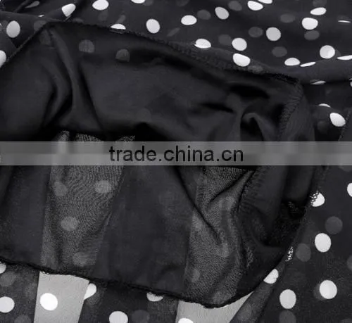 Stylish Lady Women Sweet Medium Elastic Waist Dot Chiffon Mild-calf Casual Pleated Skirt