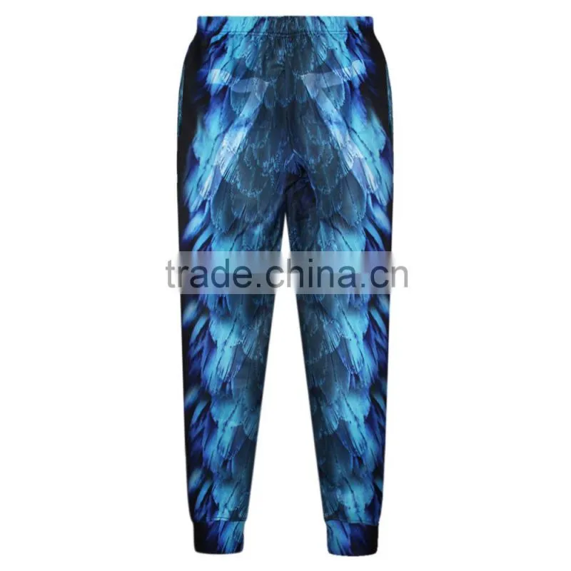 Hot Sale Plus Size Women Sweatpants 3D Print Blue Feather Pants N18-9