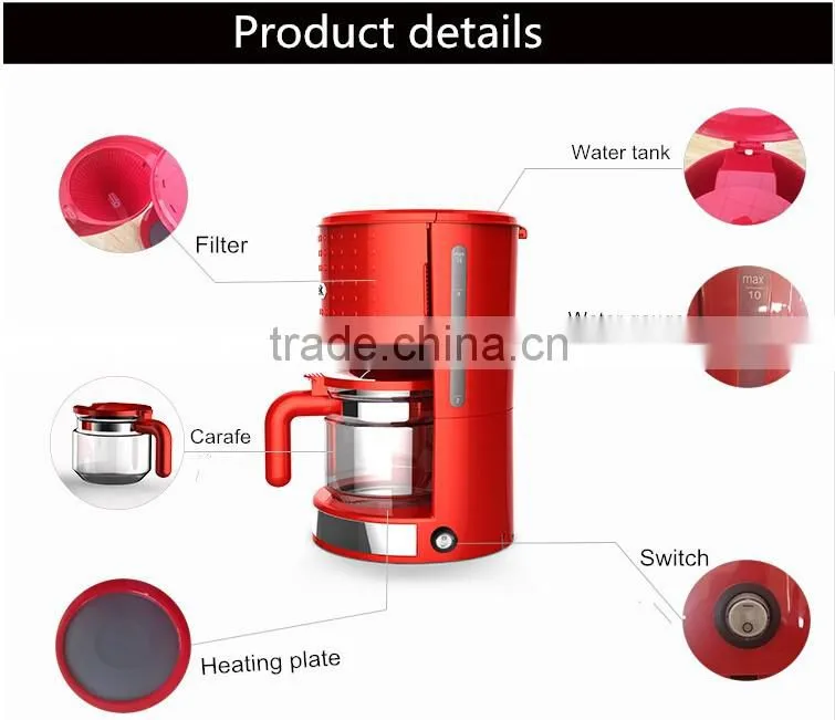 Coffee machine/10-12cup dots desigh electric drip coffee maker with CE, CB, GS, ROHS, EMC, LFGB