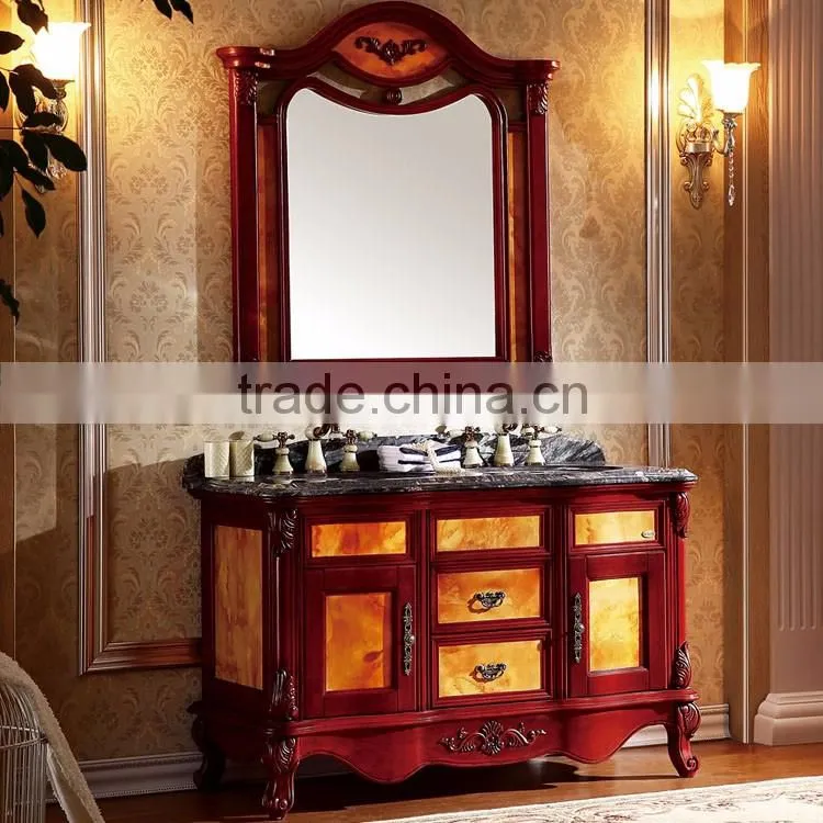 WTS-8021A french double ceramics Sink rubber solid wood bathroom vanity cabinets with Matching Mirror