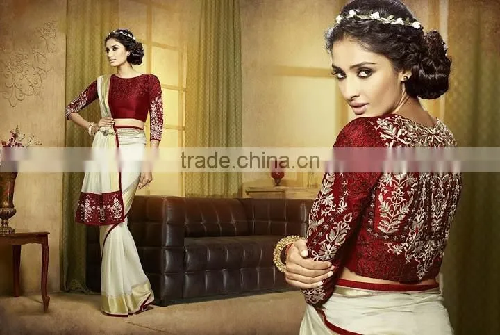 Viscose Red Resham Work Lehenga Saree