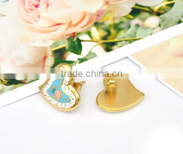 fashion earring gold heart enamel drawing earring