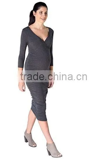 Grey pregnant women maternity crossover dress,Nursing dress, maternity clothes