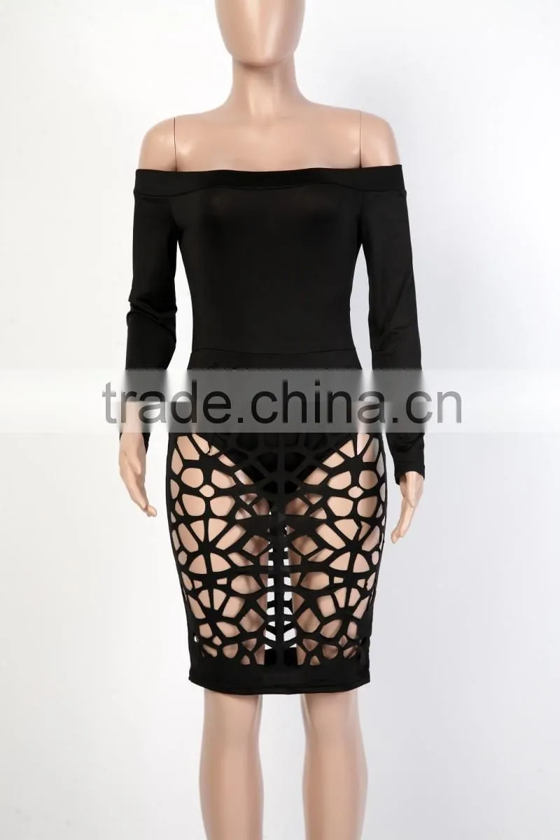 Bonvatt 2017 New Arrival Red Hollow Out Turtleneck Knee-Length Bandage Dress Sleeveless With Hole Sexy Costumes