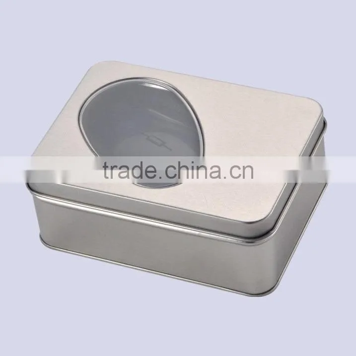 Jewelry tin box with PVC window on lid
