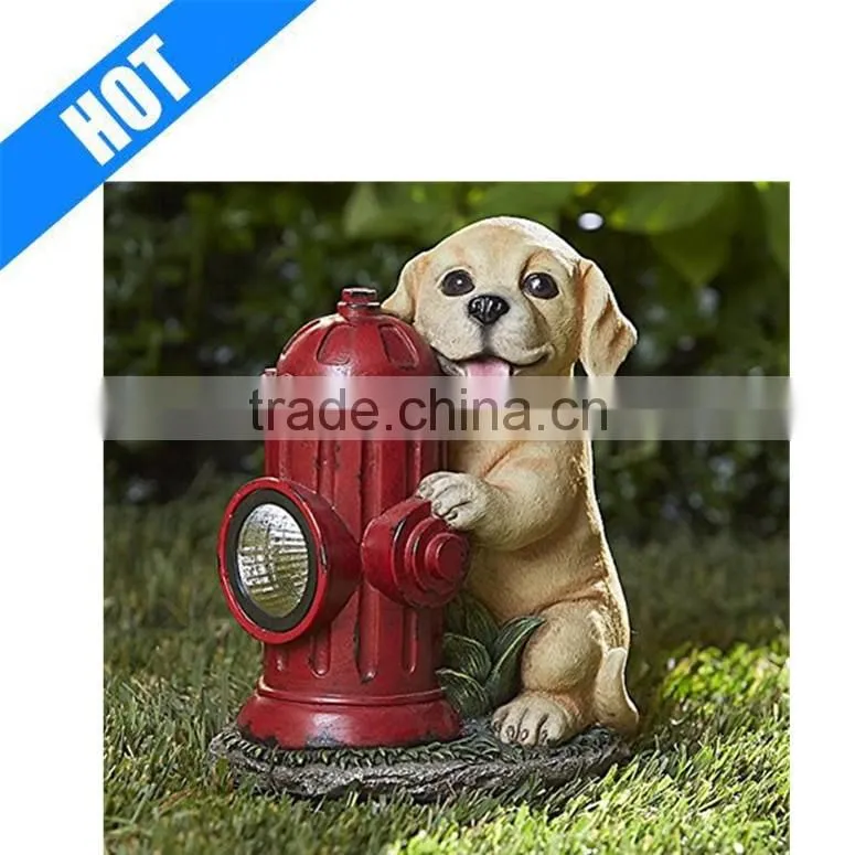 Resin Statue Dog with Fire Hydrant-Charming statue of puppy solar independent of weather conditions