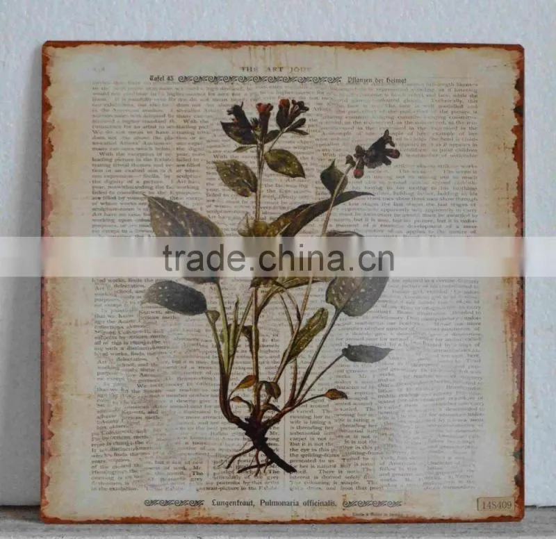 2016 new style timeworn printing metal sign with wooden frame, antique metal plaque