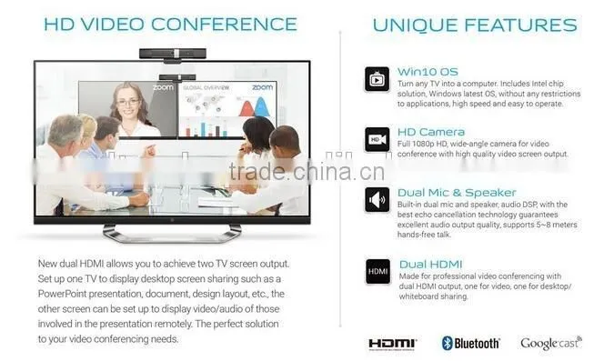 Newest Window10/Andorid TV Box HD6 5MP 1080P Video Conference 2.4G Wifi BT4.0 Built-in HD AF Camera&Dual HD Output HD6I TV BOX