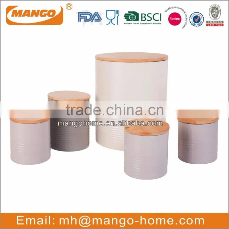 Wooden Lid Colorful Coating Metal Ripples canister sets