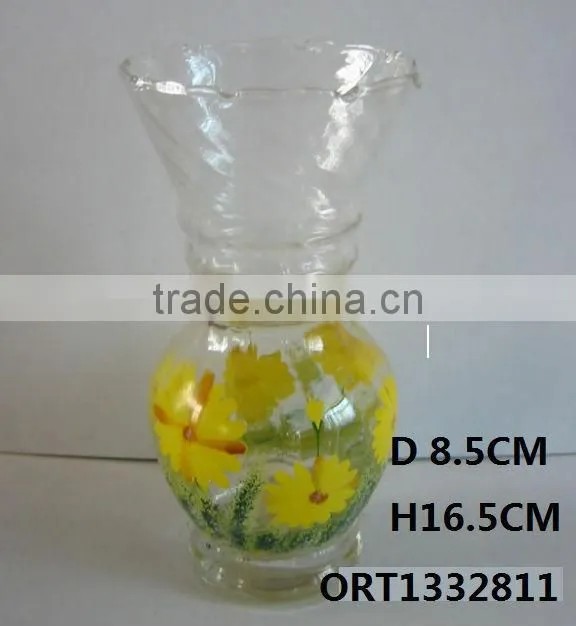 Hand -made Printed Flowers Glass Vase