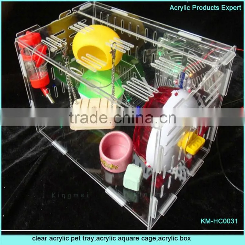 Popular plexiglass pet cage with hinge lid and division