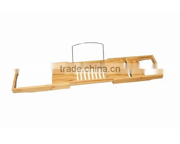Bamboo Bathtub Caddy with Extending Sides Adjustable book and phone and wine holder