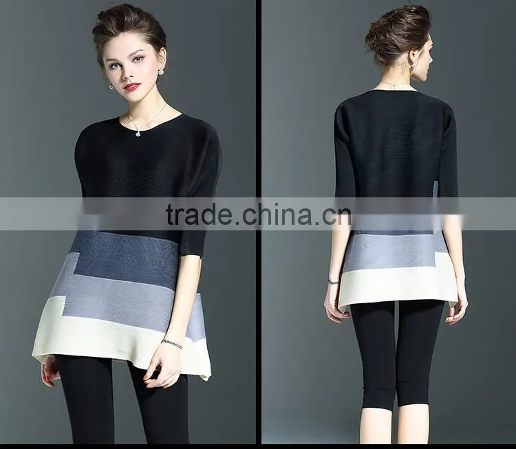Custom fashion lady three colors matching loose pleated dress