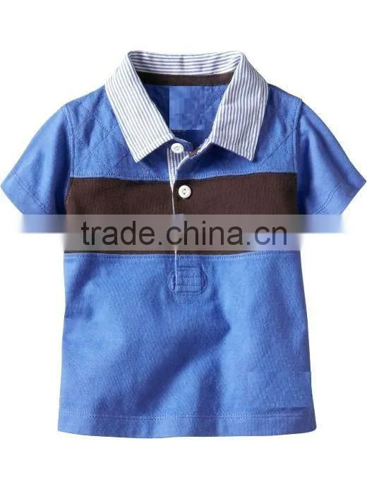 BOYS CUT & SEW SHORT SLEEVE POLO T SHIRT WITH WOVEN COLLAR